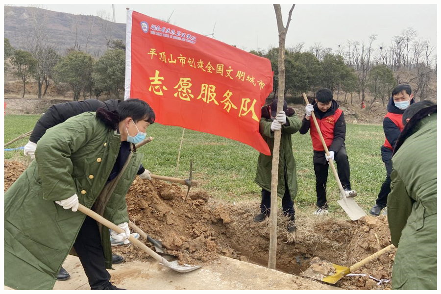 我校参加新年义务植树活动